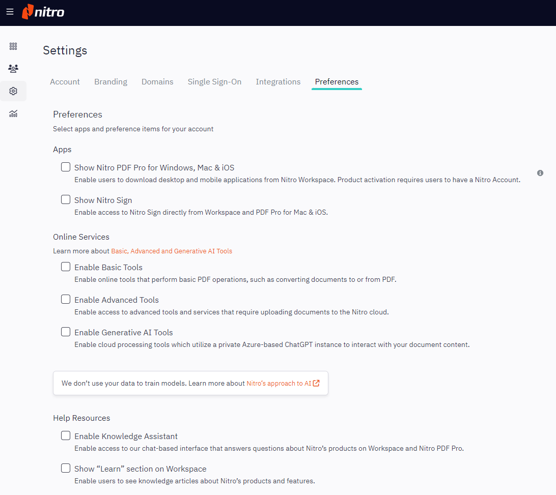 Preferences For Application Downloads, Online Services and Help Resources